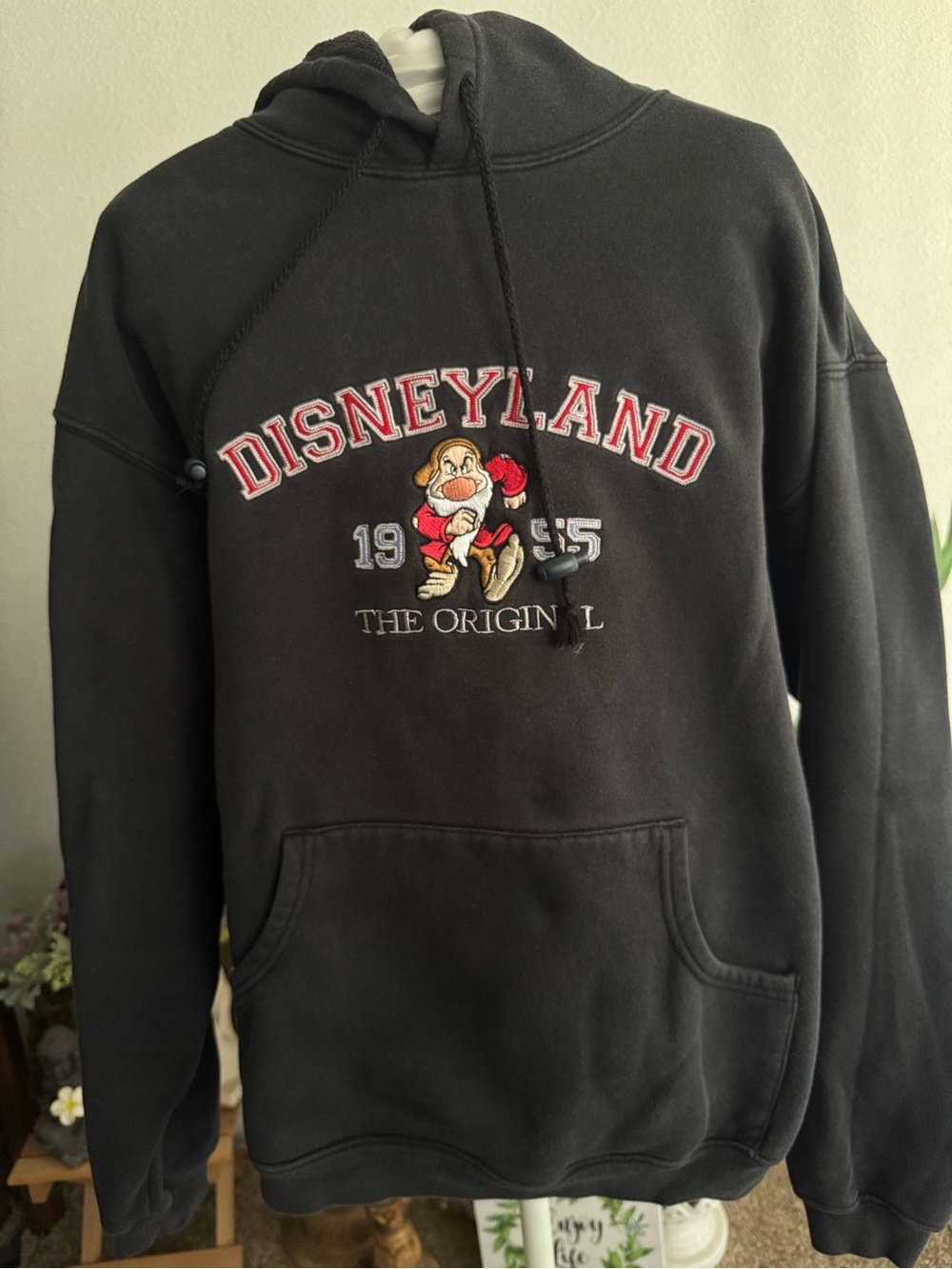 Vintage Disneyland Grumpy Black Hoodie with Embroidered Disneyland Graphic
